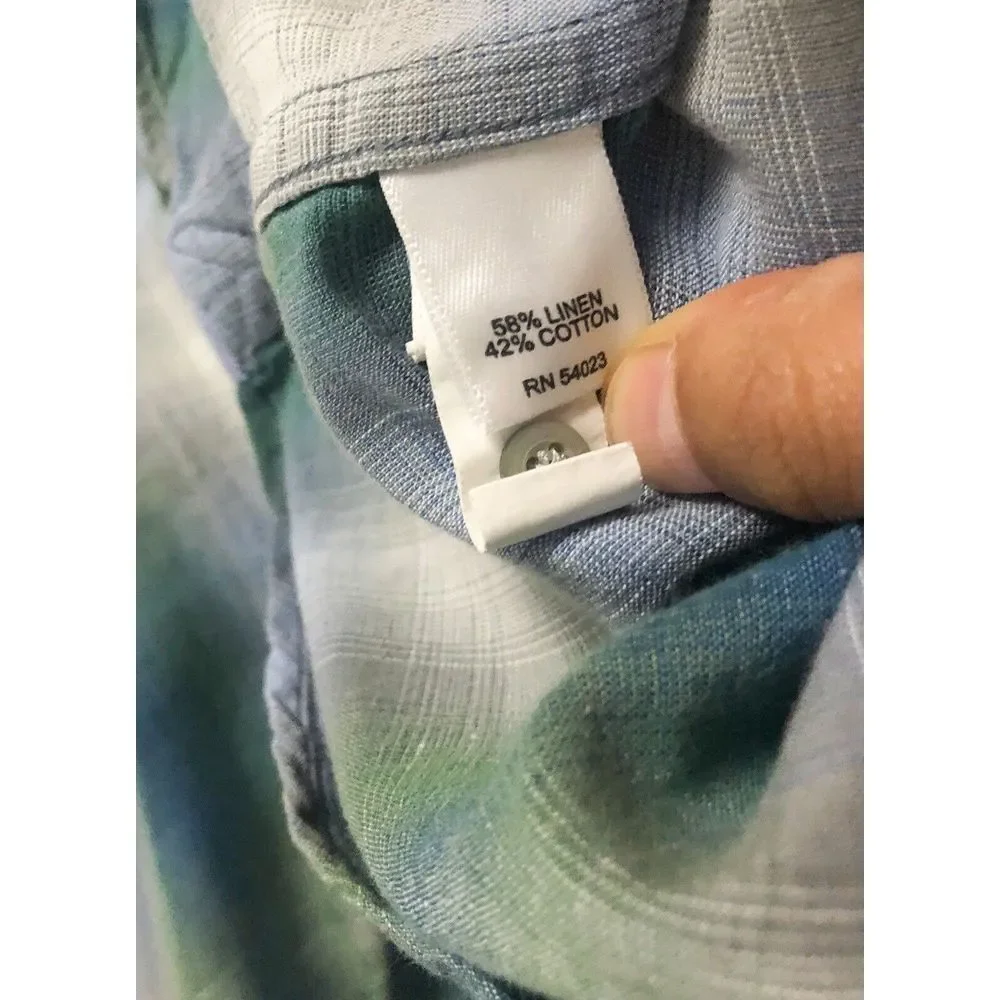 Banana Republic Shirt‎ Mens M (15-15 1/2) Button Front Green Plaid Long Sleeve